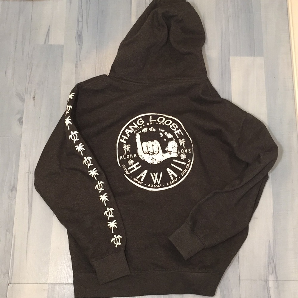 Hang Loose Hawaii Hoody Shaka Dark Gray Sz Adult S